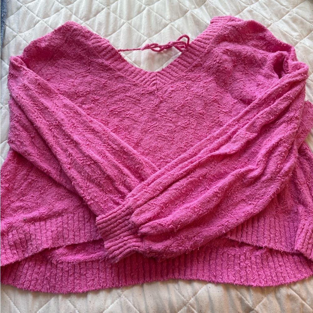 Altar'd State Bright Pink V-Neck Sweater